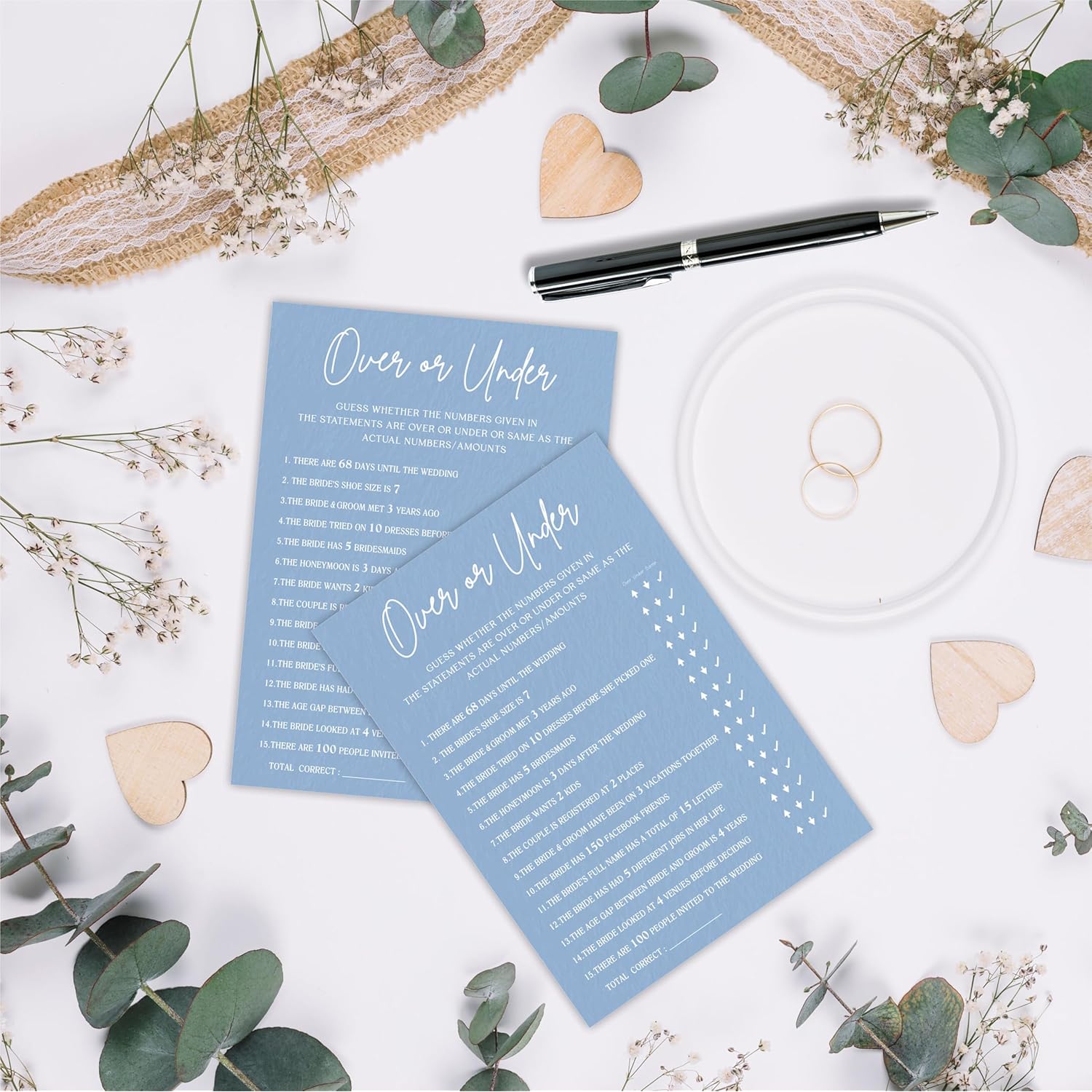 Bridal Shower Game Cards - Guess Over Or Under Game - 30 Pcs Blue Theme Wedding Party Games Game Cards, Engagement Party Game, Modern Bridal Shower Party Favor & Decorations - B07
