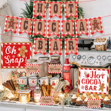 Hot Cocoa Bar Decoration Kit, Gingerbread Man Theme Hot Cocoa Bar Banner Christmas Hot Chocolate Bar Supplies Sign Toppings Labels Cup Stickers For Winter Baby Shower Christmas Birthday Decorations