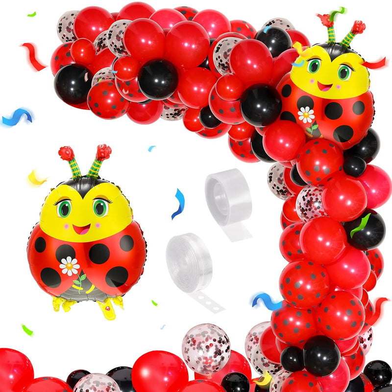 114 Pieces Ladybug Balloons Ladybird Red Black Polka Dots Balloons Gar