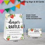 Baby Shower Game Set, 50 Diaper Raffle Tickets With 1 Standing Sign, Berry Strawberry Gender Reveal Party Decorations Supplies - B74