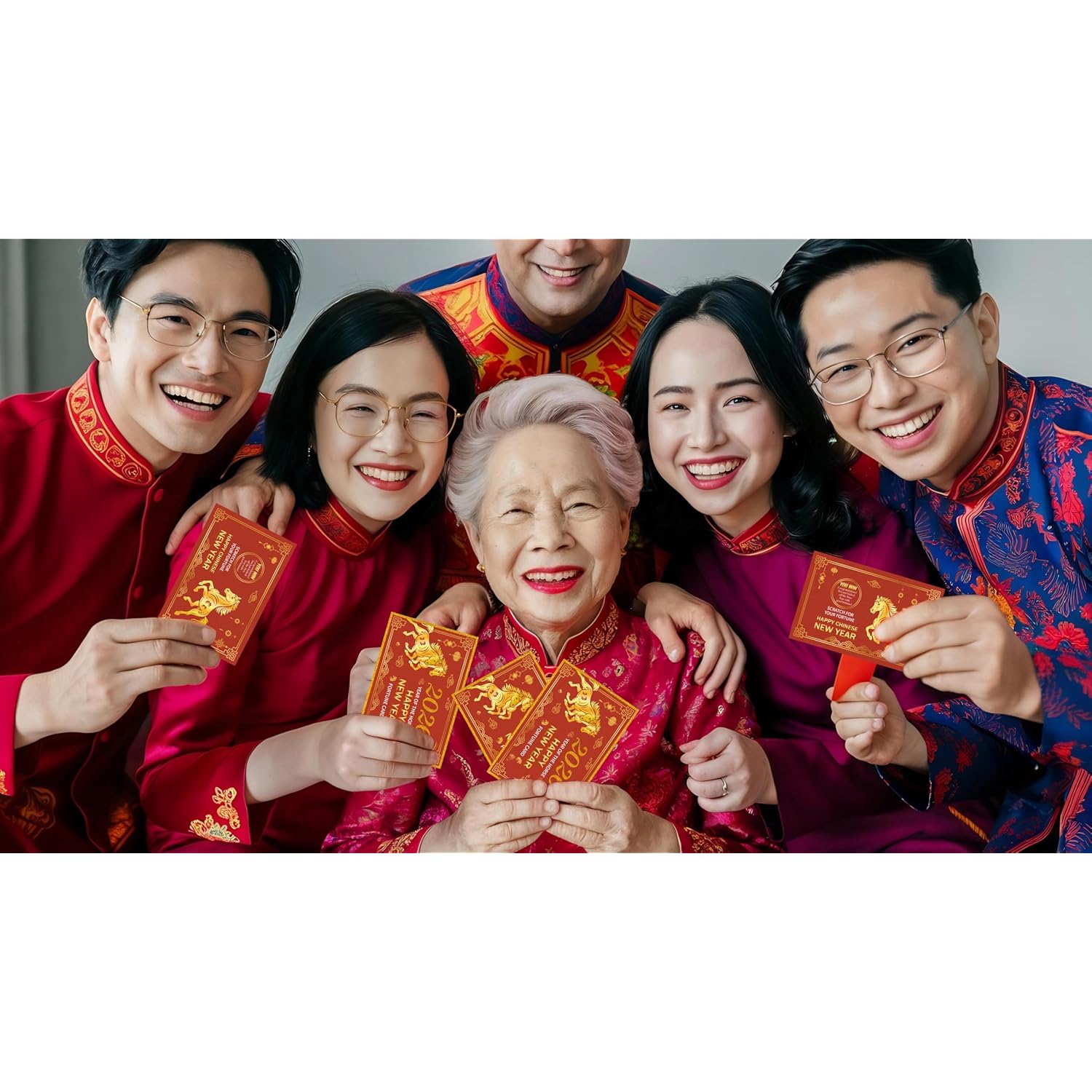 100 Pcs Chinese New Year 2026 Scratch Off Fortune Cards - Lunar Years Horse Designs With 50Pcs Wooden Coins For Adult Party Games Gifts Favors Supplies