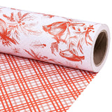 Reversible Christmas Wrapping Paper Roll, Mini Roll, Vintage Red Botanical Bird And Pinecone Design, Red White Plaid Pattern Gift Wrap Paper For Elegant Holiday Gifts, 17 Inches X 32.8 Feet