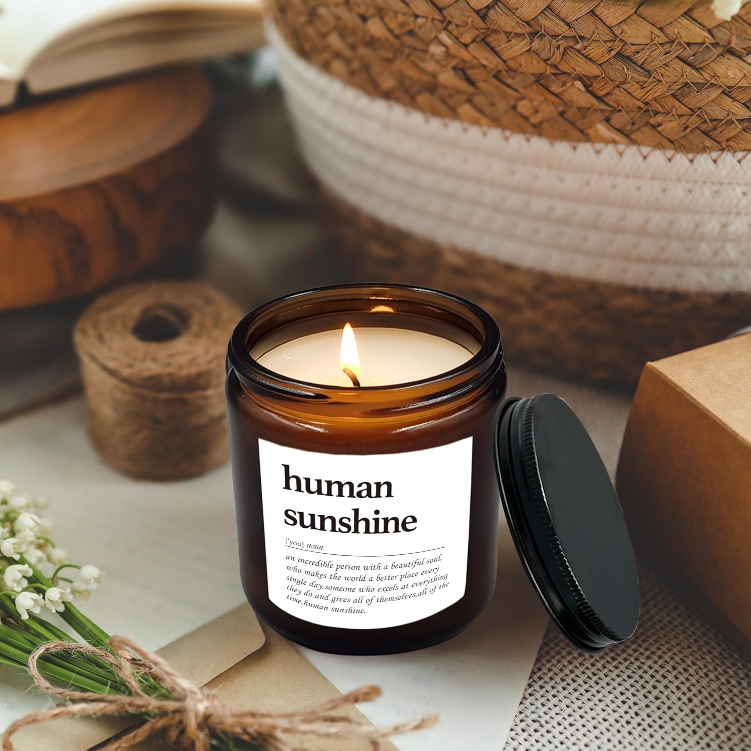 Human Sunshine Scented Candle - Appreciation Gifts For Teachers & Coworkers, Inspirational Thank You Christmas Soy Jar Candle, Lavender, Vetiver, Sandalwood Scented 8Oz Holders