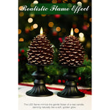 2Pcs Pine Cone Flameless Candles With Remote And Timer,Led Candles Battery Operated,Real Wax Window Candlesticks With Flickering 3D Flame For Christmas Decoration