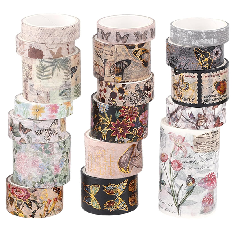 Vintage Tape Set, Flower Butterfly Washi Tape 18 Rolls Retro Floral Washi Tape