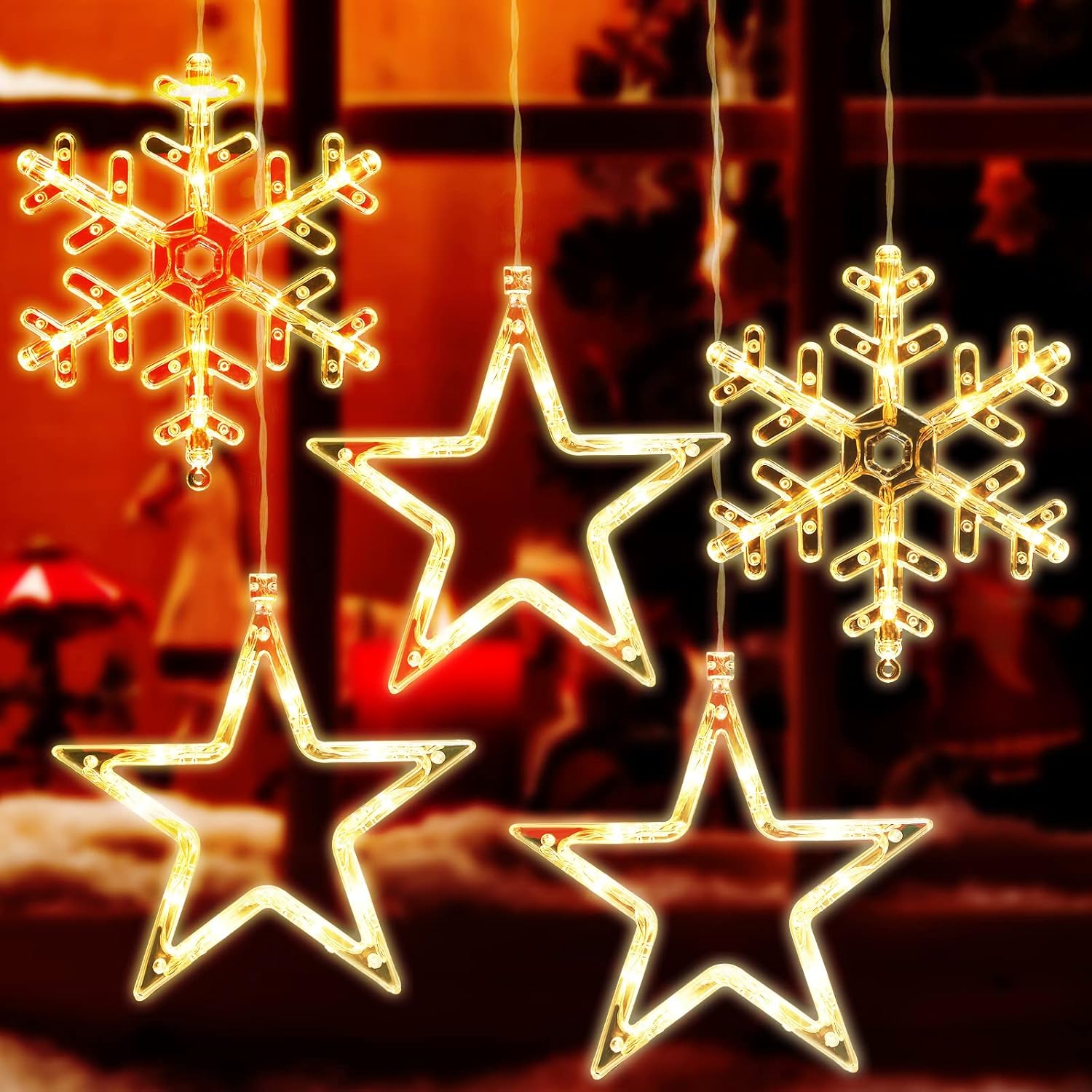 5 Pieces Christmas Window Lights Decorations Christmas Lighted Sign Warm White Battery Operated Backdrop Silhouette Stri