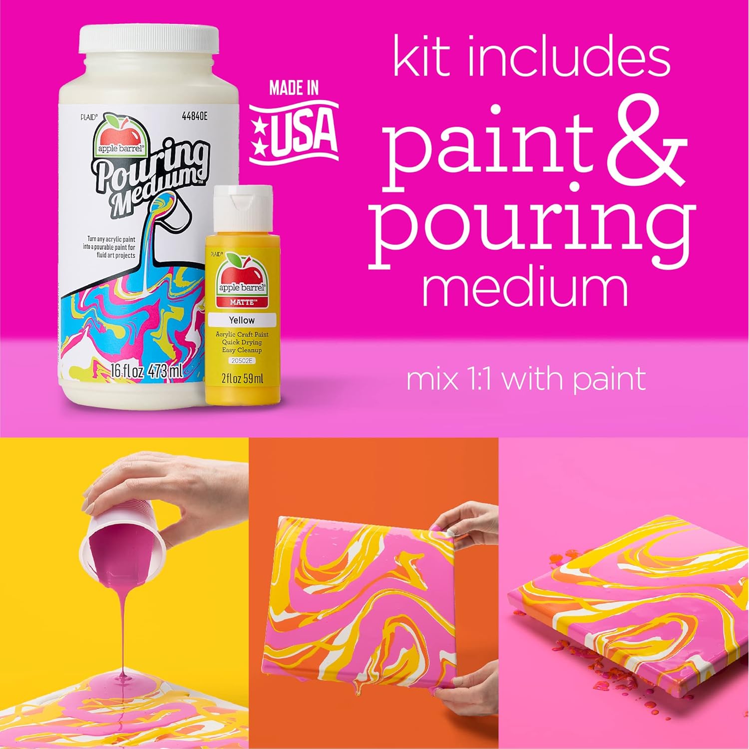Apple Barrel PROMOABP22, 14 Piece Acrylic Set Featuring 13 Paints and 1 Pouring Medium, Multi, 16 Ounces