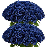60 Pcs Fake Navy Blue Roses Artificial Flowers Bulk Realistic Silk Faux Rose With Stems For Wedding Decoration Anniversary Bridal Bouquet Diy Floral Arrangement Romantic Home Decor Gifts
