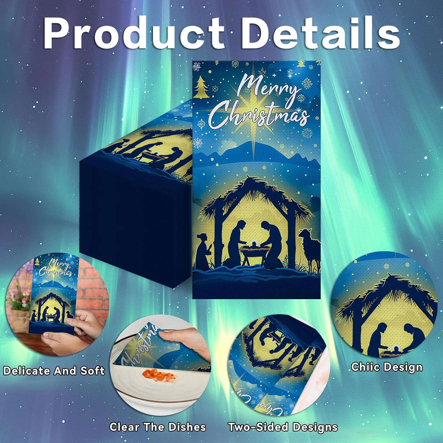 100 Pcs Christmas Nativity Paper Napkins,Disposable Jesus Holy Night Christmas Paper,Xmas Nativity Decorative Religious Hand Towels For Winter Holiday Christmas Dinner Party Supplies