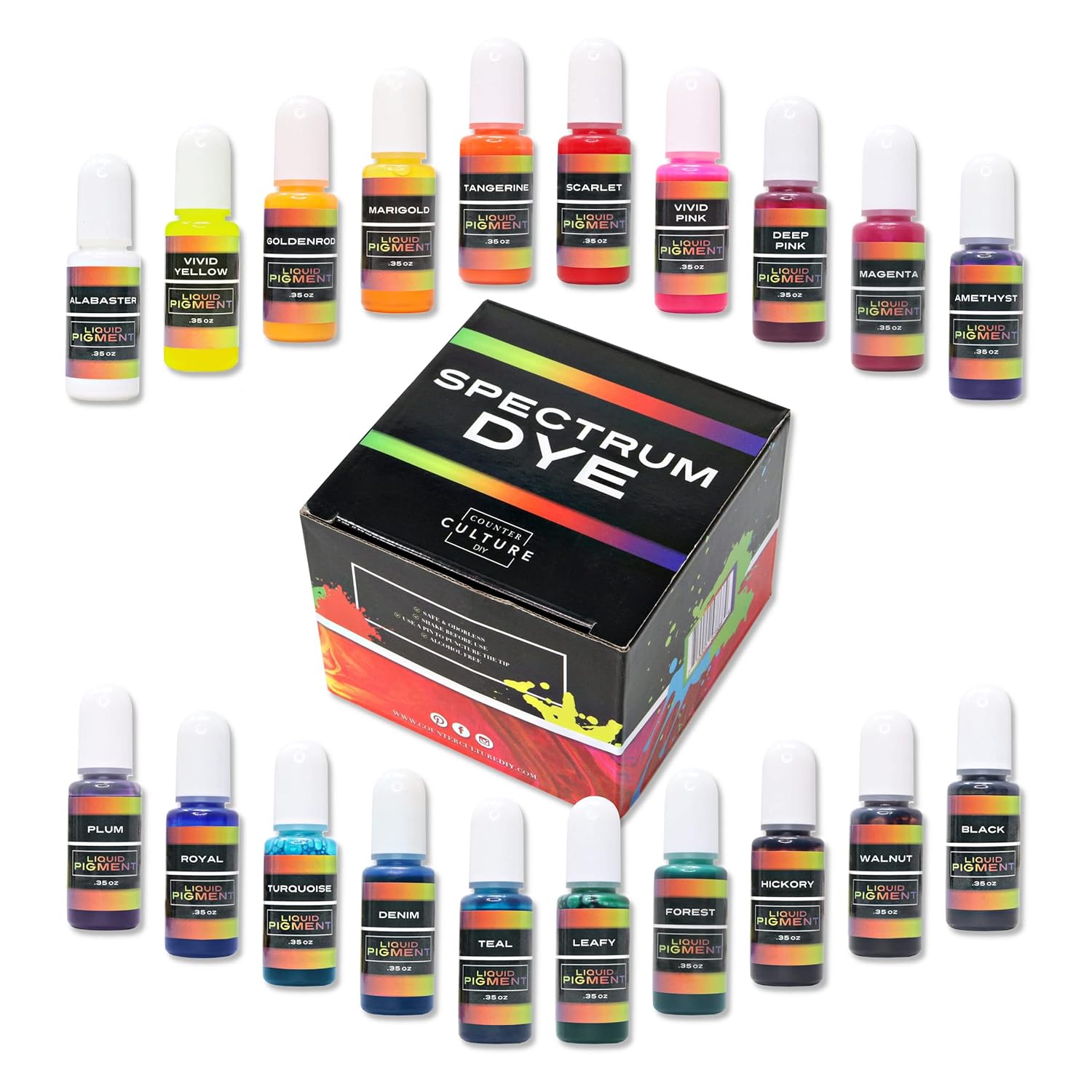 High Concentration Spectrum Water Based Dye Resin Pigment, 20 Bottles 0.35 Fl Oz Each, Alcohol Free Odorless Non Toxic