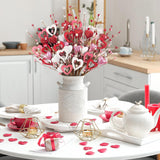8 Pcs Valentines Flowers Decor, 17'' Artificial Hearts Picks Berry Stems Red Pink White Decorations For Valentines Gifts Anniversary Wedding Party Table Centerpieces Home Decor
