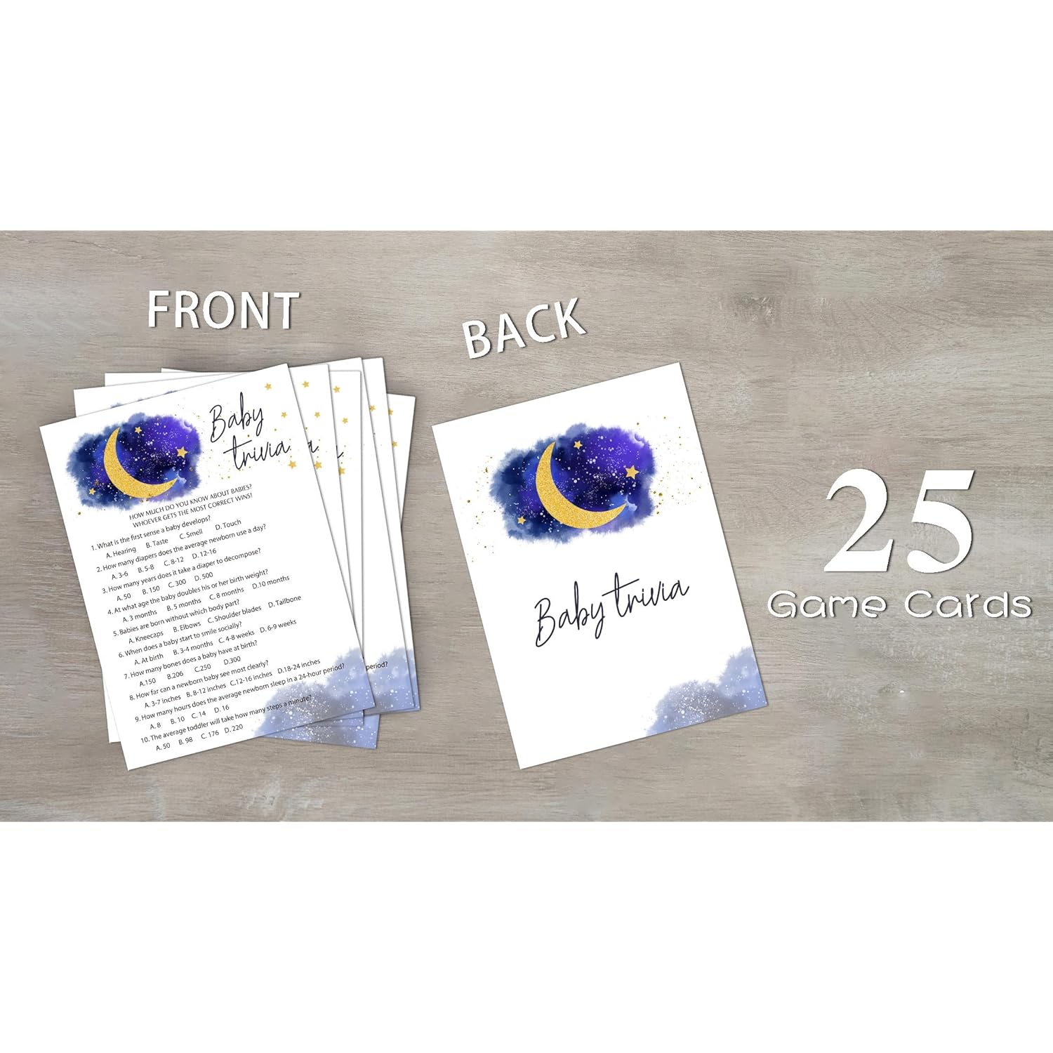 Baby Shower Games For Boy Girl, Over The Moon Baby Trivia Baby Shower Game, Blue Twinkle Twinkle Little Star Baby Shower Games, Gender Reveal Games, 25 Cards (Moonstar002)