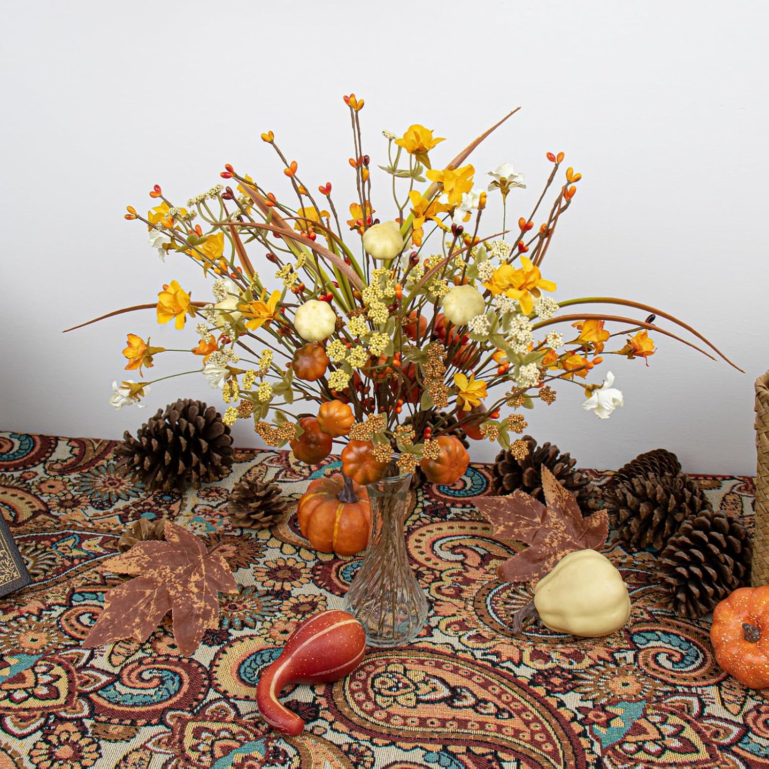 6 Pcs 17 Inch Fall Floral Stems Artificial Autumn Flower Picks Pumpkin Sticks Branches With Pip Berries For Thanksgiving Day Harvest Festival Centerpieces Flower Arrangements Diy Crafts
