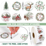 1000Pcs Christmas Stickers 1.5Inch Assorted Round Sticker In Roll Rustic Christmas Tree Wreath Elk Truck Pattern Label Stickers For Xmas Seals Cards Presents Envelopes, 8 Designs