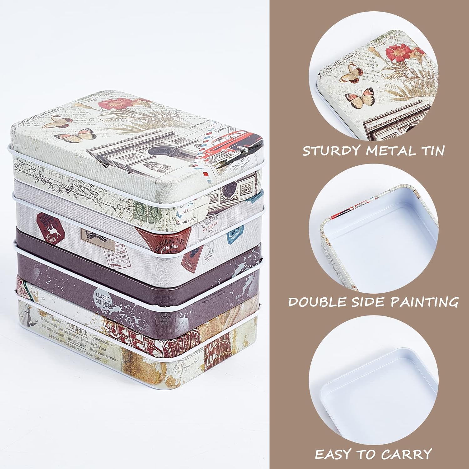 4Pcs Vintage Metal Tin Box Gift Card Holder Rectangular Tinplate Box Containers Christmas Small Wrap Boxes With Lids Hinged Storage Cans For Home Kitchen Candles Jewelry Coin Cake Biscuits
