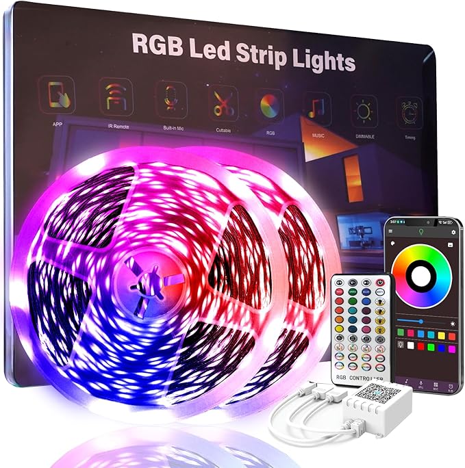 200FT RGB LED Strip Lights Bluetooth Music Sync Remote App Control Bedroom Lights