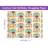 Carnival 2Nd Birthday Wrapping Paper Roll - Mini Roll - 17 Inch X 16.5 Feet - Happy Mardi Gras Wrapping Paper For Kids Boys Girls Birthday, Carnival, Mardi Gras Party