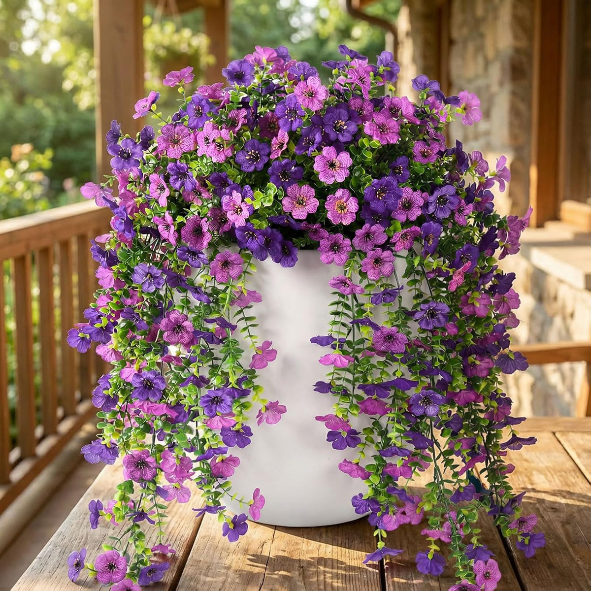 Artificial Flowers For Outdoors, 2Pcs Realistic Faux Hanging Plants Uv Resistant Fake Silk Mums Spring Summer Flowers For Porch Garden Balcony Patio Yard Home And Farmhouse Planter