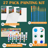 Acrylic Paint Set,Paint Set With 10 Paint Brushes12 Color 12Ml Acrylic Paint,1 Palettes And 4 Pcs Canvas For Students, Artists And Beginner Art Supplies
