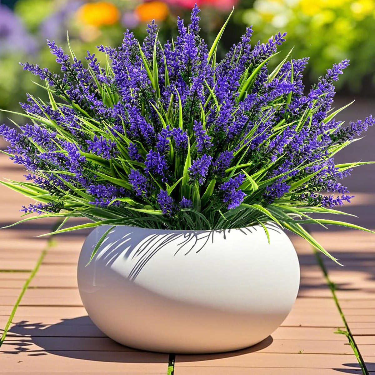 Artificial Plants Flowers Outdoor – 24 Bundles Uv Resistant Faux Lavender Flowers With Monkey Grass For Garden Porch Window Patio Hanging Planter Decor