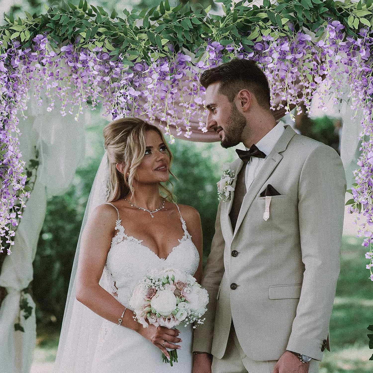 3Pcs 7Ft Artificial Wisteria Vine Garland Fake Flower Wisteria Garlands For Outdoor Indoor Wedding Wall Badroom Decoration(Purple)