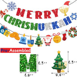 Chrismukkah Decorations Pre-Strung Merry Chrismukkah Banner Hanukkah Decorations Glitter Mixed Hanukkah Christmas Garland For Xmas Party Decorations