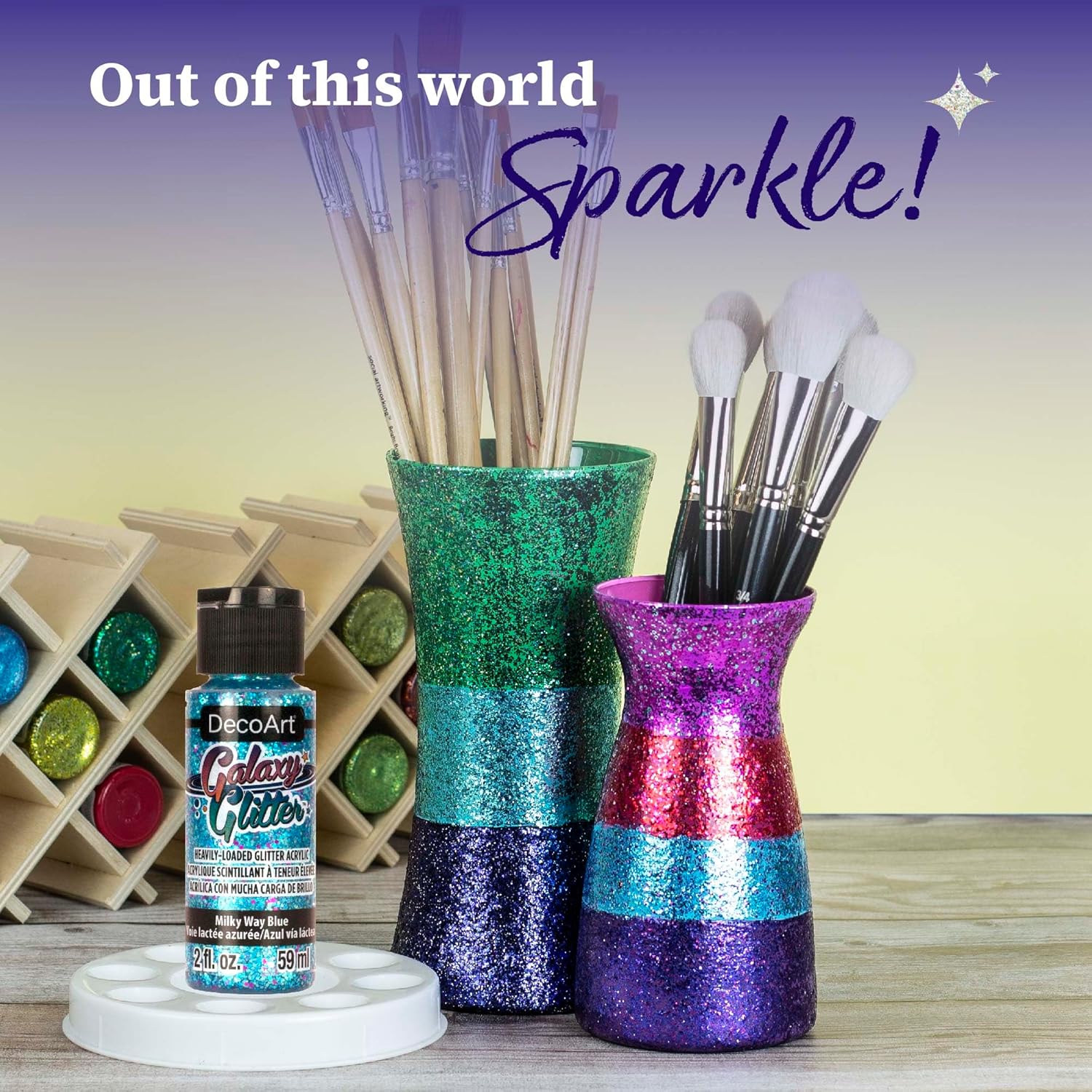 DecoArt Galaxy Glitter Rainbow Acrylic Paint Set – 9 Bottles (2 fl oz) – Bright Multicolor Glitter Paints for Crafting, Art Projects & Creative DIY Crafts