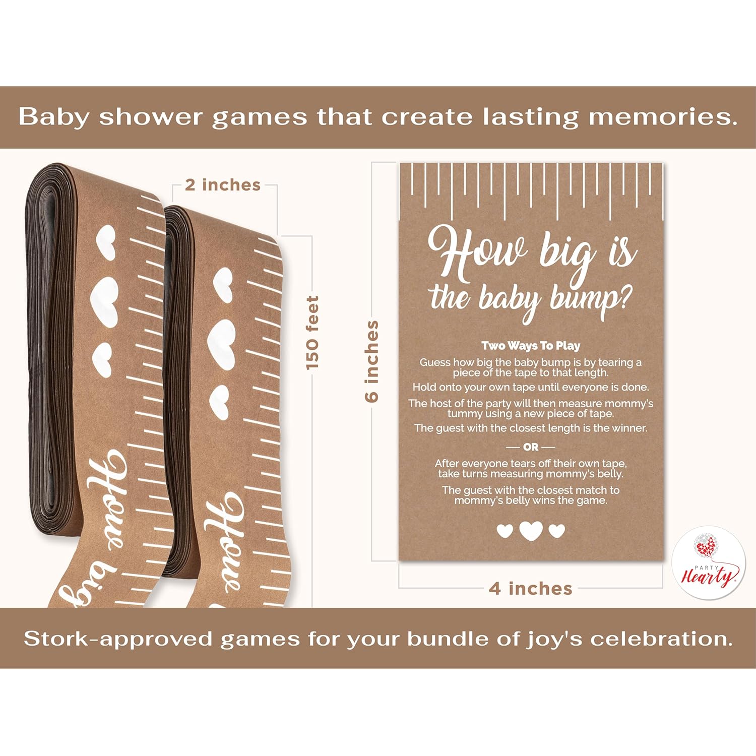 Funny Baby Shower Games For Girl Or Boy Activities, 2 Rolls, 2 Inches X 150 Feet, Kraft Tummy Measure, Fun & Easy Idea