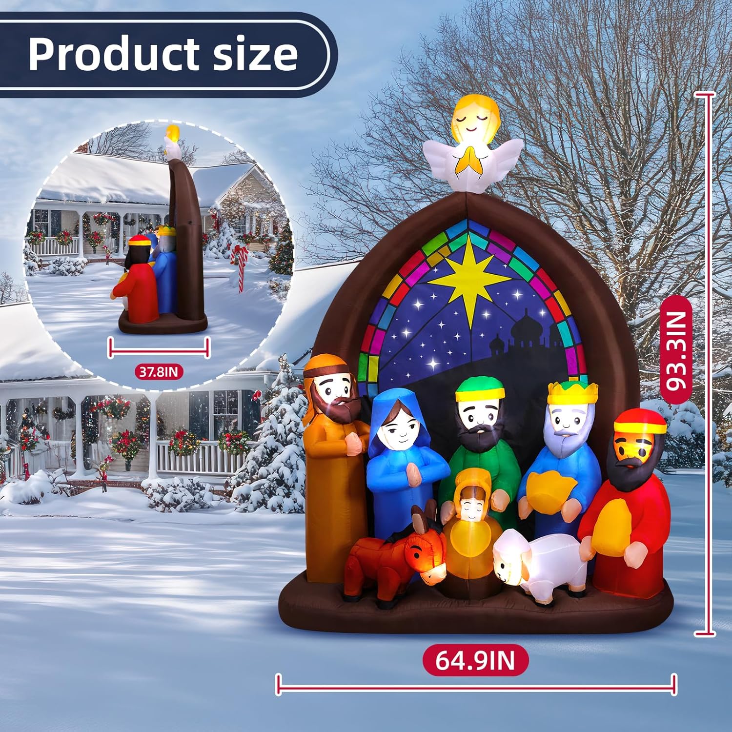 8Ft Christmas Inflatables Nativity Scene Outdoor Decorations With Led Lights, Large Christmas Jesus Blow Up Yard Decorat