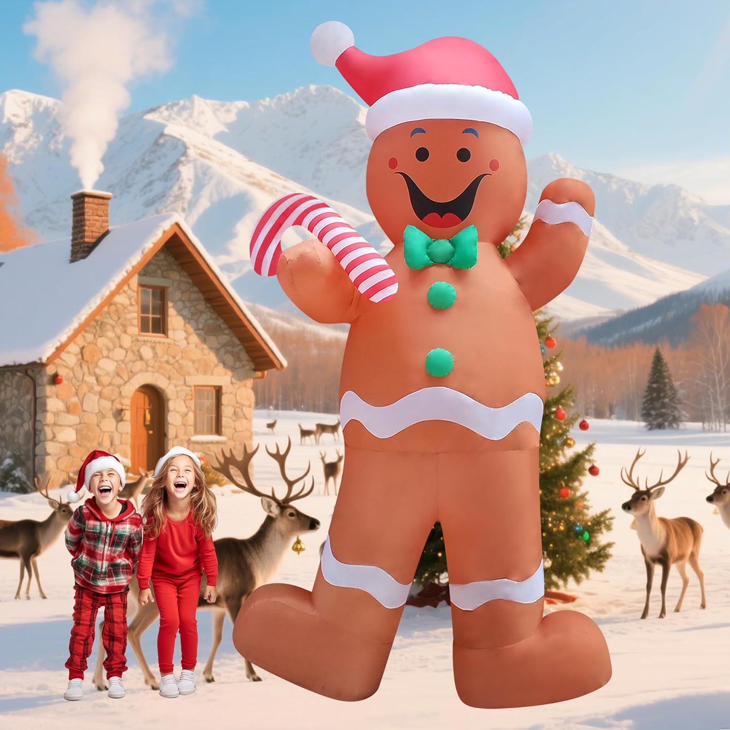12Ft Christmas Inflatable Decor Build-In Led Outdoor Decorations For Yard/Lawn/Garden (12Ft Gingerbread Man)