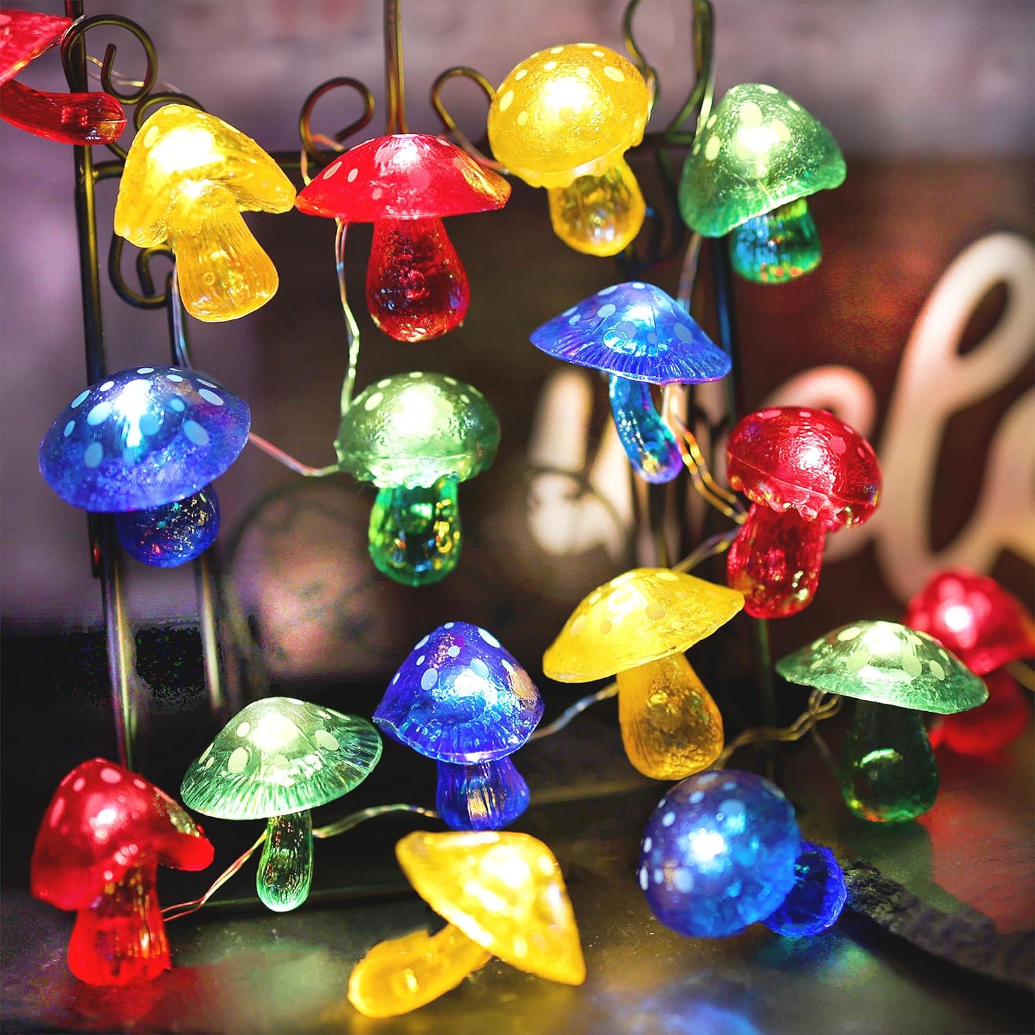 3D Mushroom Lamp Fairy Lights Cute Decorative Lights- Waterproof Battery Operated String Lights 20Led 7Ft With Timer Dim