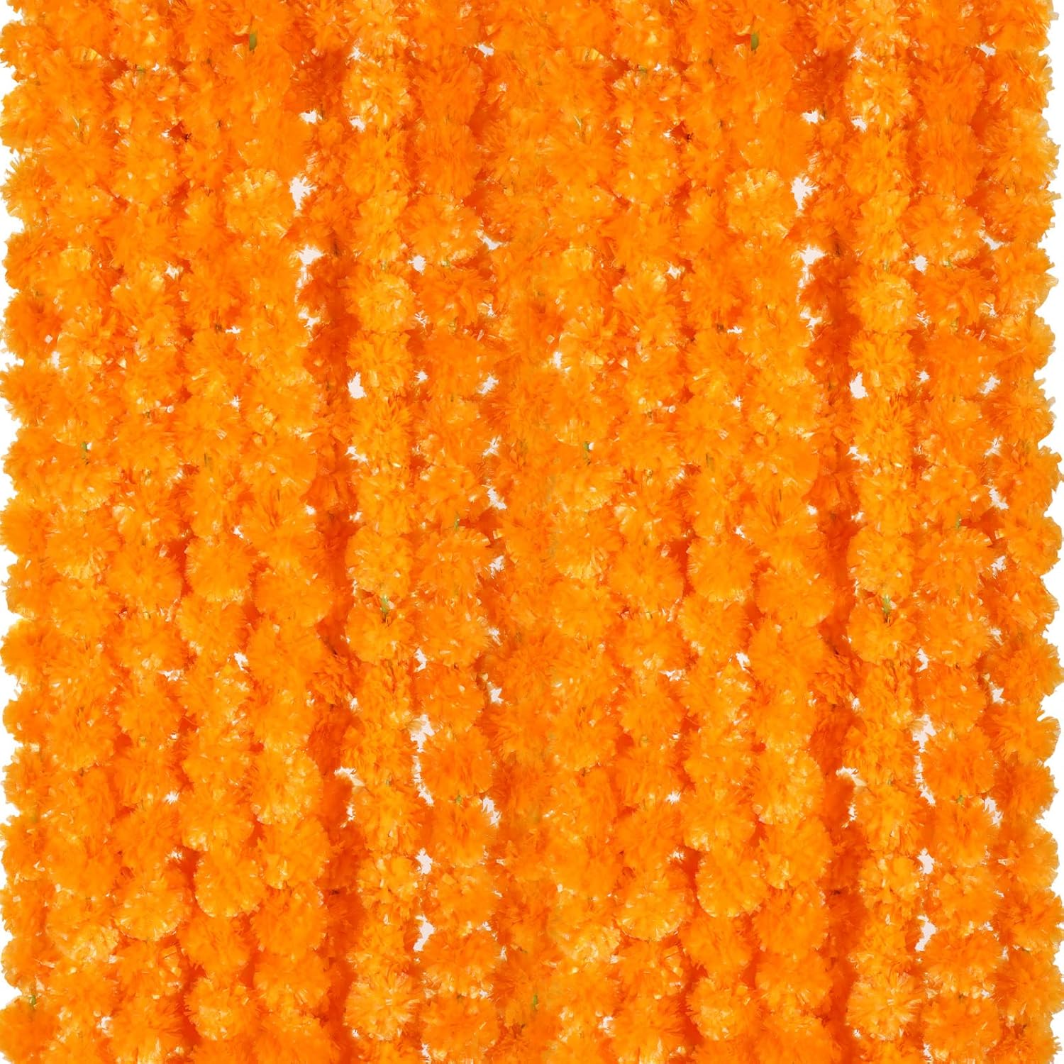 15 Pack Marigold Garland For Decoration 5 Ft Long Strands Faux Artificial Marigold Flowers For Dia De Los Muertos Diwali Indian Wedding Party Decorations(Light Orange)