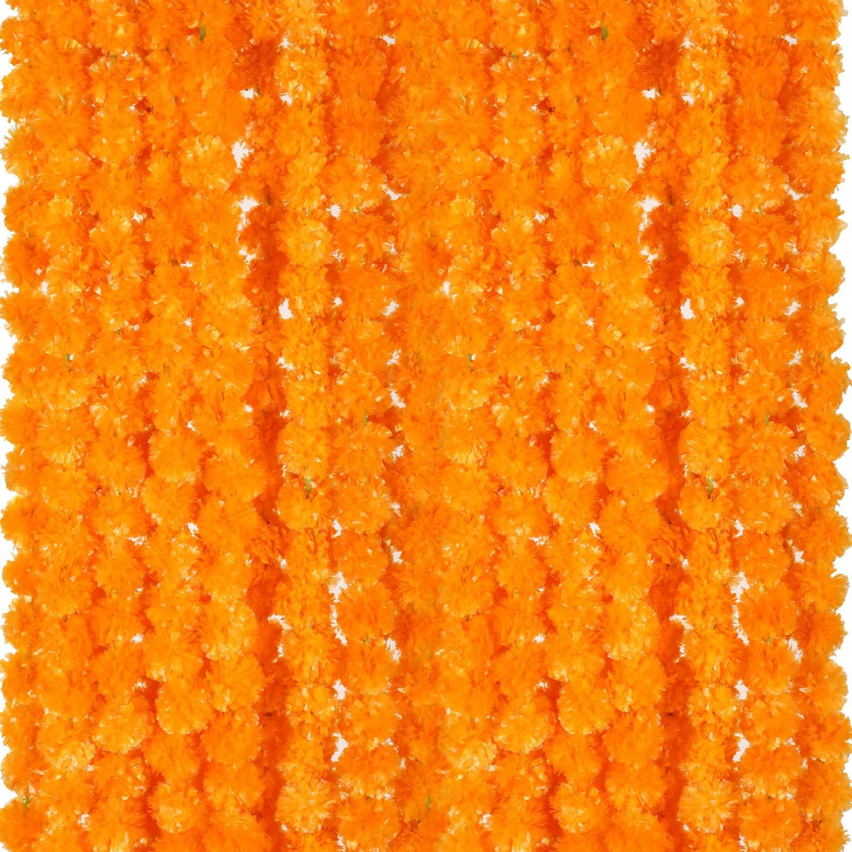 15 Pack Marigold Garland For Decoration 5 Ft Long Strands Faux Artificial Marigold Flowers For Dia De Los Muertos Diwali Indian Wedding Party Decorations(Light Orange)