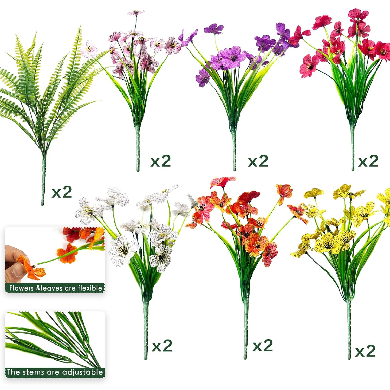 14Pcs Artificial Flowers Outdoor Uv Resistant Fake Flower For Outside Faux Greenery Plant Planter Plastic Flowers - No Maintenance Outdoor Faux Flowers For Porch Garden Home Decor (Mix 4)