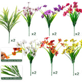 14Pcs Artificial Flowers Outdoor Uv Resistant Fake Flower For Outside Faux Greenery Plant Planter Plastic Flowers - No Maintenance Outdoor Faux Flowers For Porch Garden Home Decor (Mix 4)