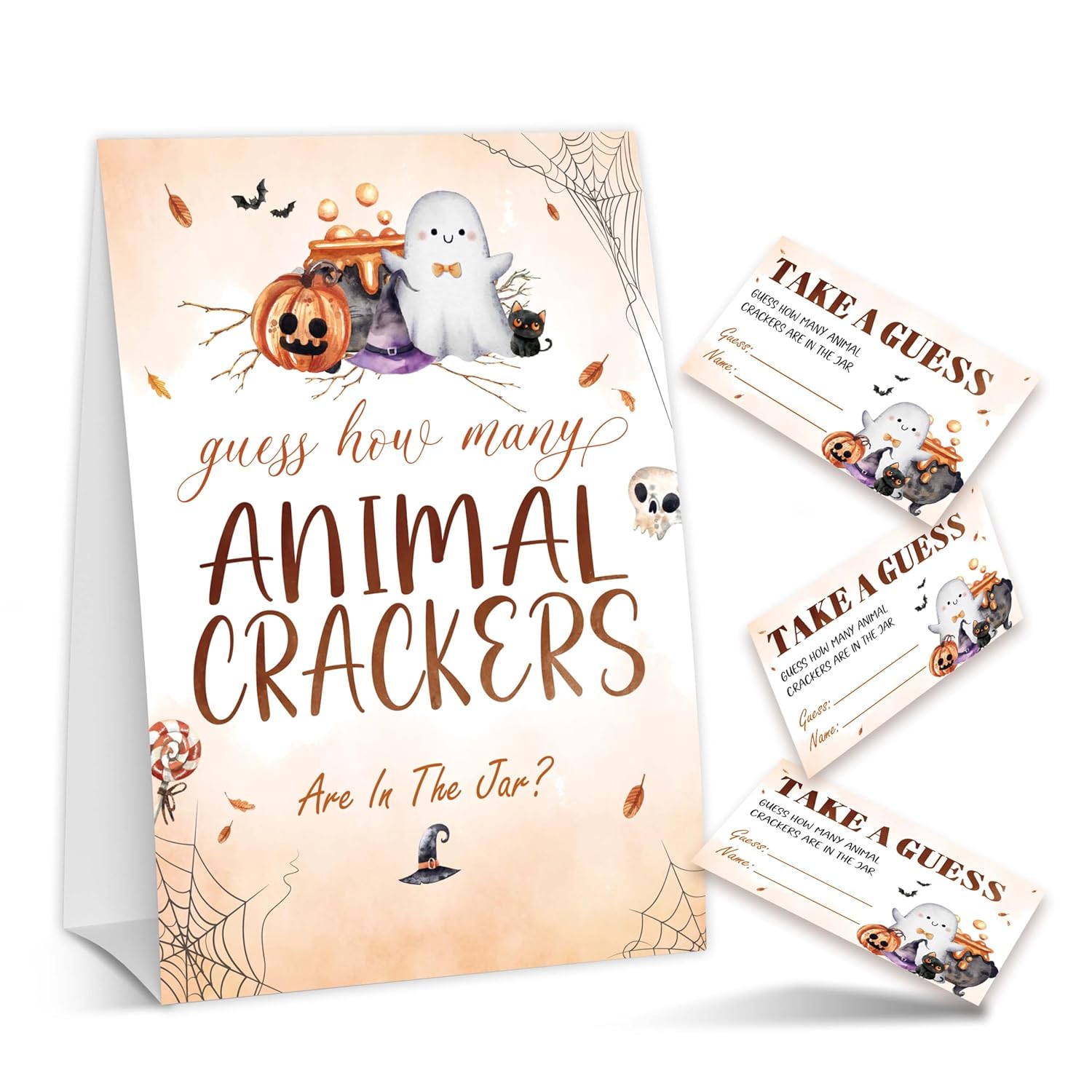 Halloween Baby Shower Games, Hilarious Guess How Many Animal Crackers For Pumpkin Gender Reveal Party Supplies Decorations, 1 Standing Sign + 50 Tickets - A08