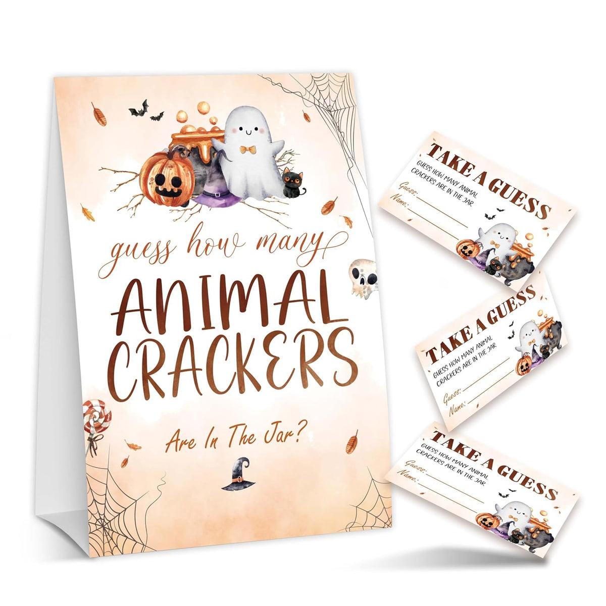 Halloween Baby Shower Games, Hilarious Guess How Many Animal Crackers For Pumpkin Gender Reveal Party Supplies Decorations, 1 Standing Sign + 50 Tickets - A08