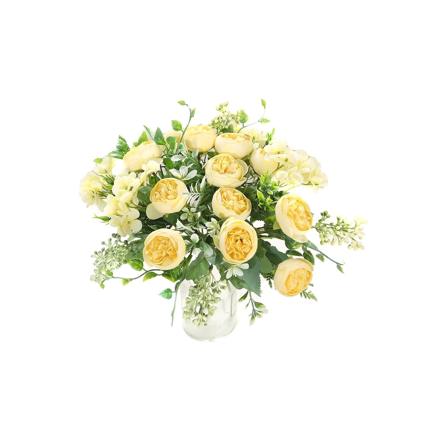 Artificial Flowers Fake Peony Silk Mini Plastic Bridal Flowers For Diy Wedding Bouquets Home Decorations 4 Packs(Light Yellow)