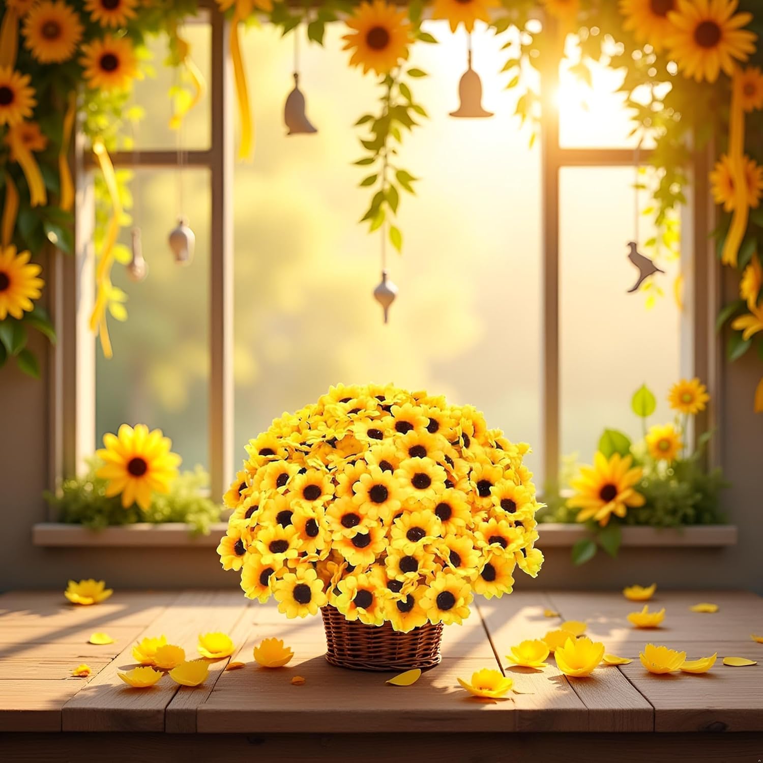 100 Pcs Sunflowers Artificial Flower Heads, Yellow Mini Fake Sunflowers Decorative Fabric Flowers Craft Floral Embellishments Silk Sun Flower Head Decorations Diy Wedding Floral Home Decor