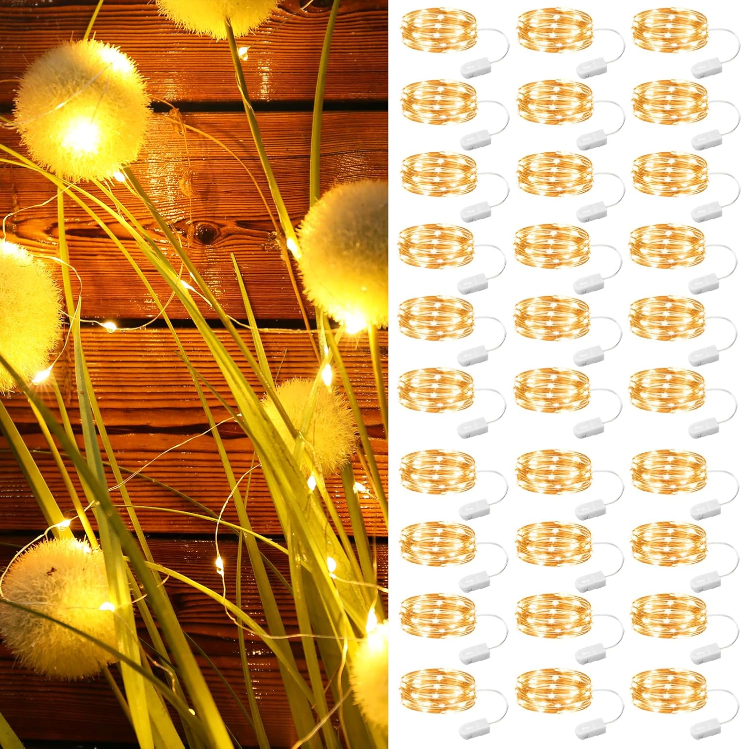 30 Pack Fairy Lights Battery Operated Warm White,7Ft 20Led Mini String Light, Waterproof Twinkle Light Silver Copper Wir