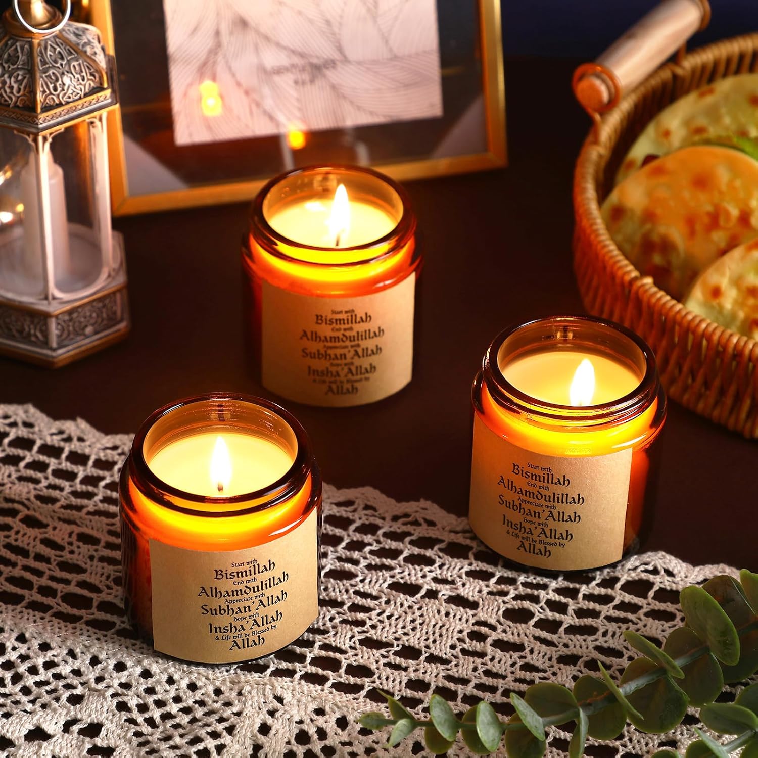 10 Pcs Eid Mubarak Scented Soy Candle 3.5 Oz Ramadan Scented Candle Bulk Muslim Gift Candles Islamic Party Favors Gifts Glass Jar Candles For Eid Holiday Celebrations Decorations (Dark Brown)