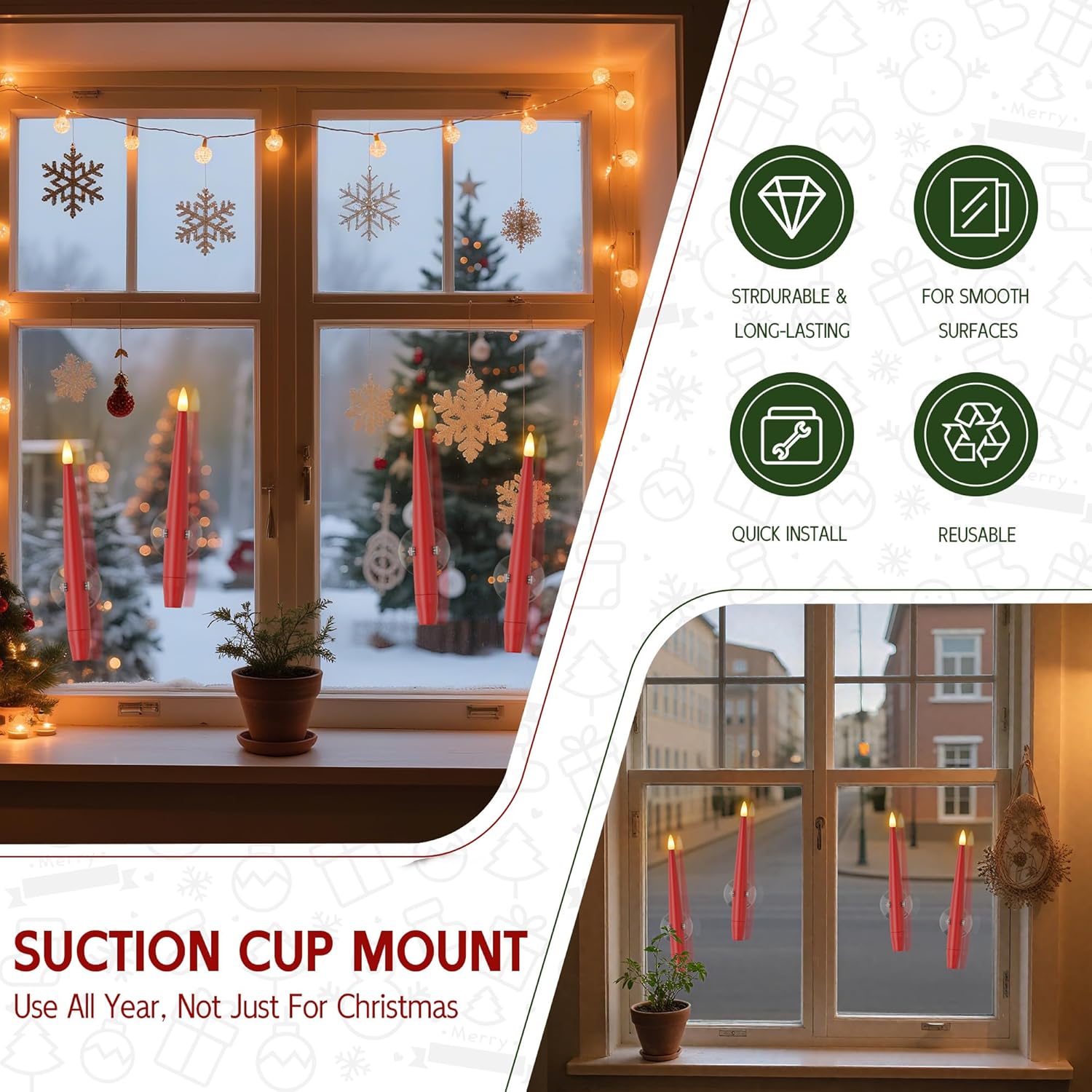 Christmas Tree Candles With Remote, Red Battery Operated Christmas Candles, Led Candlesticks With Crystal Ornaments For Xmas Tree, Flickering Flameless Taper Candle For Home, Party Decor, 12 Pcs