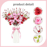 Valentines Day Decorations 12 Pack Valentines Day Artificial Flowers 17 Inch Valentine'S Picks With Red Roses Flower Pink Love Heart Berries For Valentine Wedding Anniversary Party Decor
