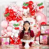 Cherry Balloon Garland Arch Kit,177Pcs Red Pink White Balloons With Diy Coquette Bow Light Pink Red White Balloons For Girls Birthday Baby Shower Wedding Bridal Shower Party Decorations