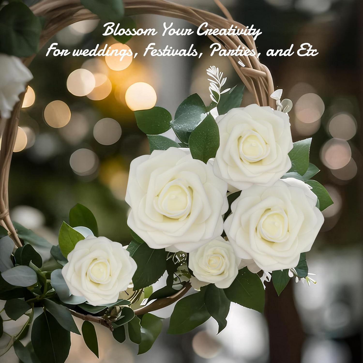 60Pcs Artificial Flowers, White Foam Roses With Stems For Diy Wedding Bouquets Fake Flowers, White Roses, Artifical White Roses For Party Tables Decoration