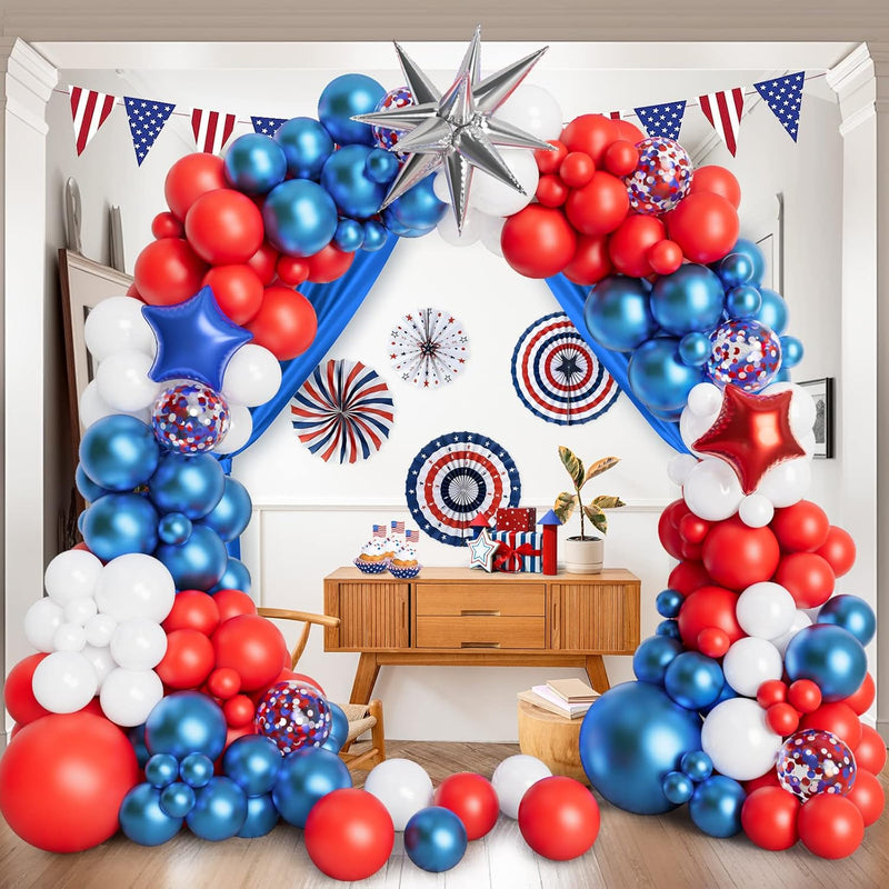 137Pcs Red White And Blue Balloon Garland Kit Patriotic Balloon For Gr