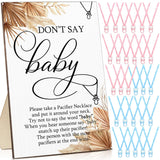 51 Pcs Don'T Say Baby Game Sign Boho Baby Shower Pacifier Game 50 Plastic Pacifier Necklace Wooden Don'T Say Sign Party Favor For Fall Gender Reveal Gift Rewards Supplies Decoration(Pink,Blue)