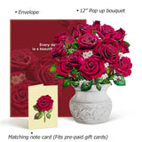 Pop Up Flower Card, 3D Paper Flowers Bouquet, Valentines Day, Birthday, Thank You Greeting Cards With Note Card & Envelope, Red Rose