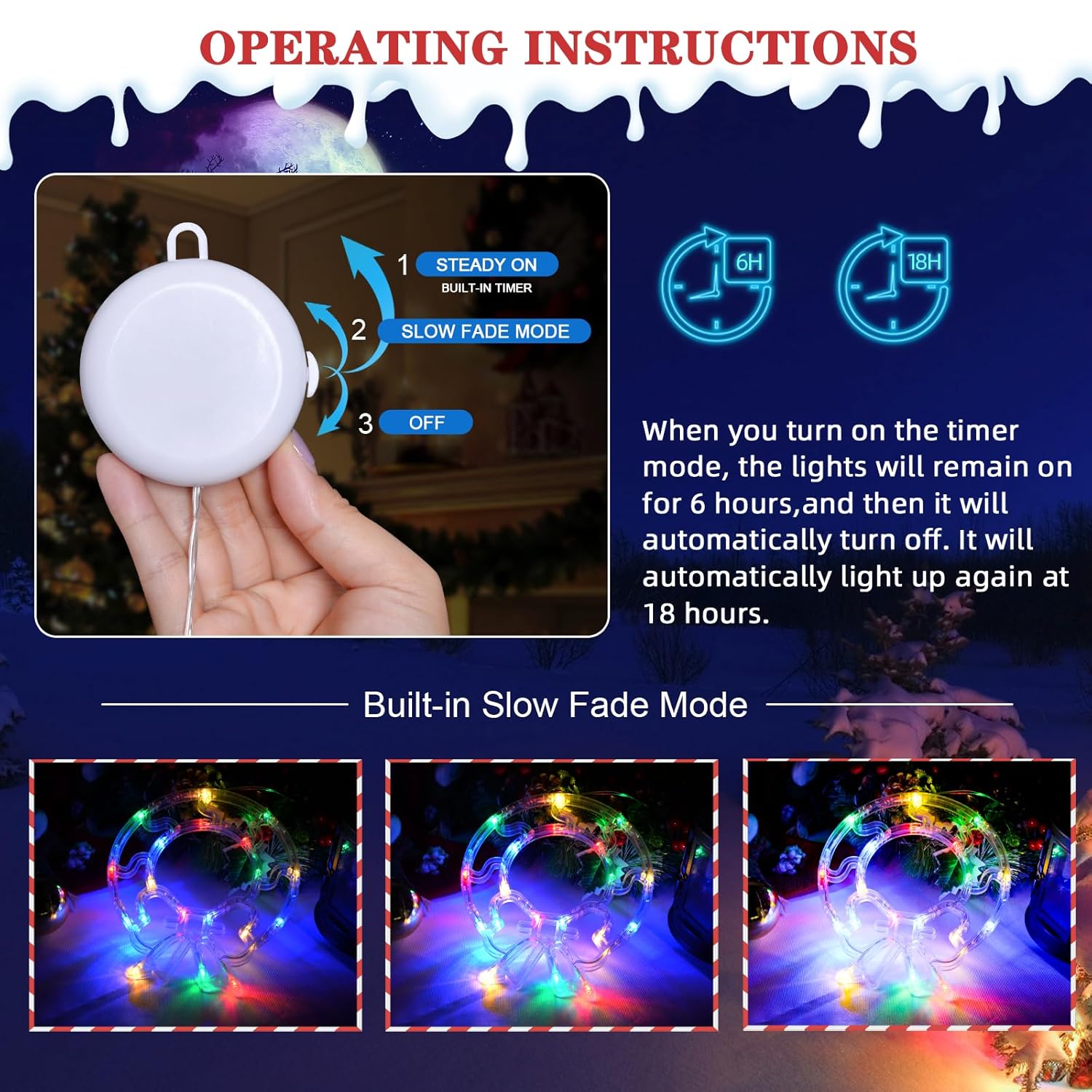Christmas Window Decorations 3 Pack Wreath Gift Box Santa Claus Christmas Window Lights With Suction Cups, Battery Opera