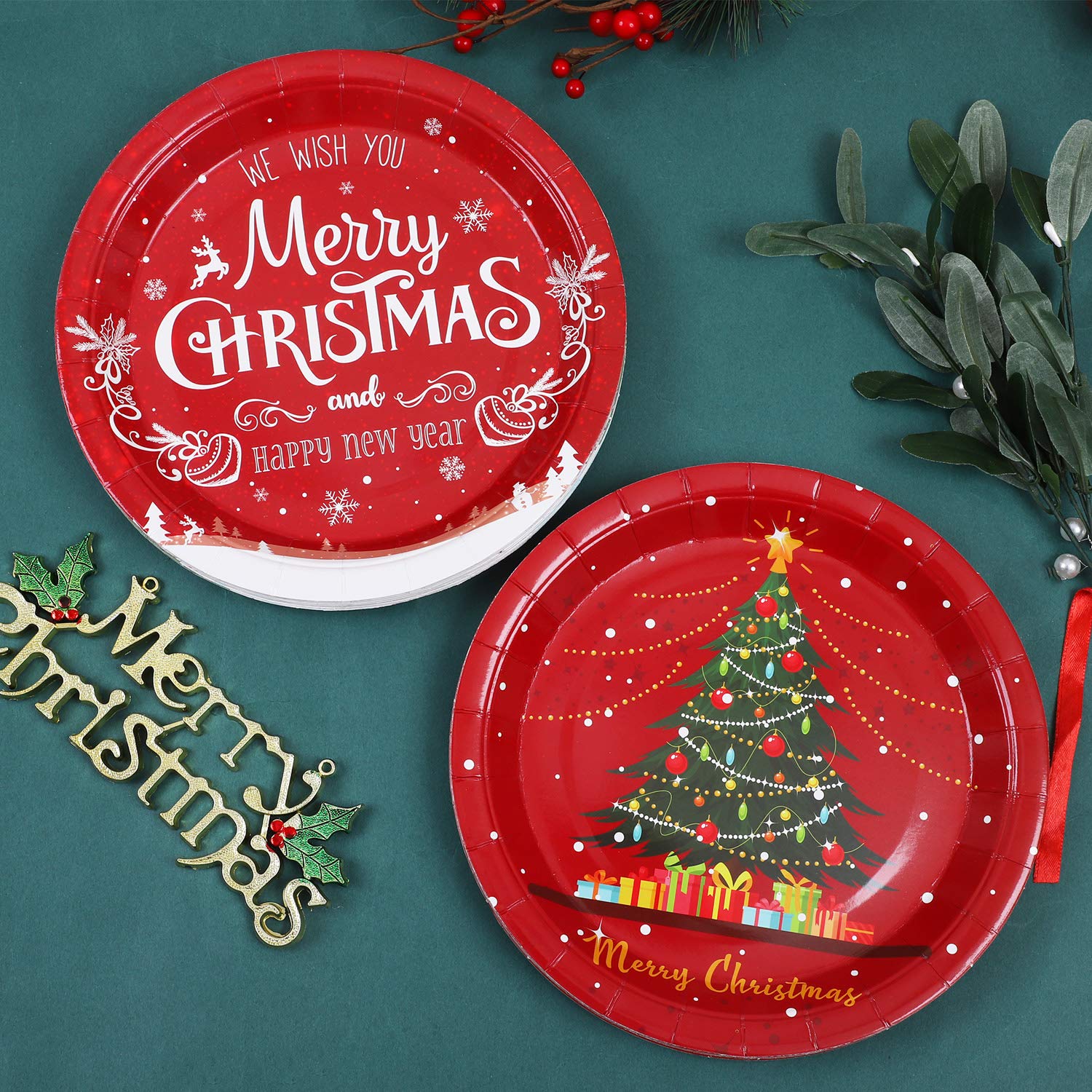 60 Pieces Christmas Paper Plates Disposable Plates Round Dinner Plate Party Plate Tableware For Christmas Party Supplies, 9 Inches